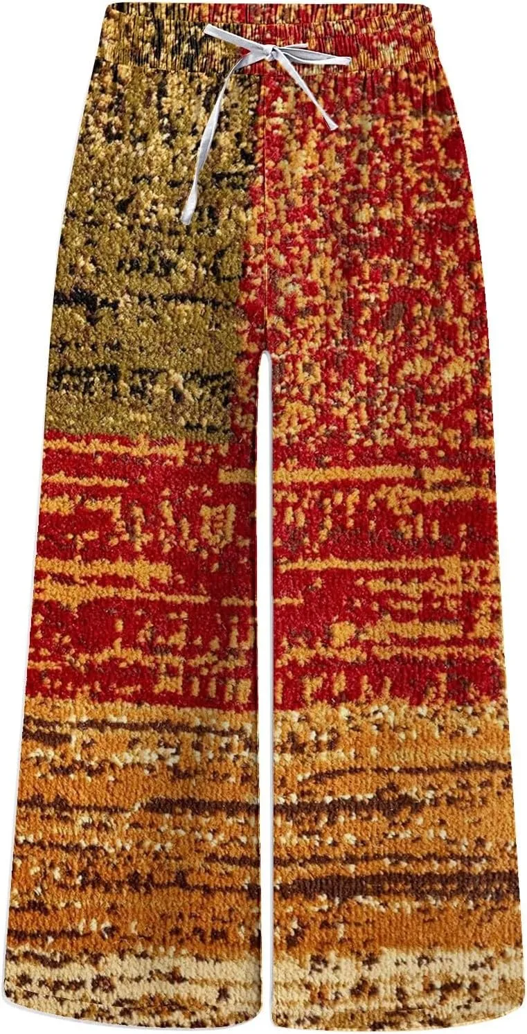 Summer Baggy Boho Pants for Men Hippie Casual Wide Leg Harem Pants Elastic Waist Contrast Beach Yoga Hawaiian Pant
