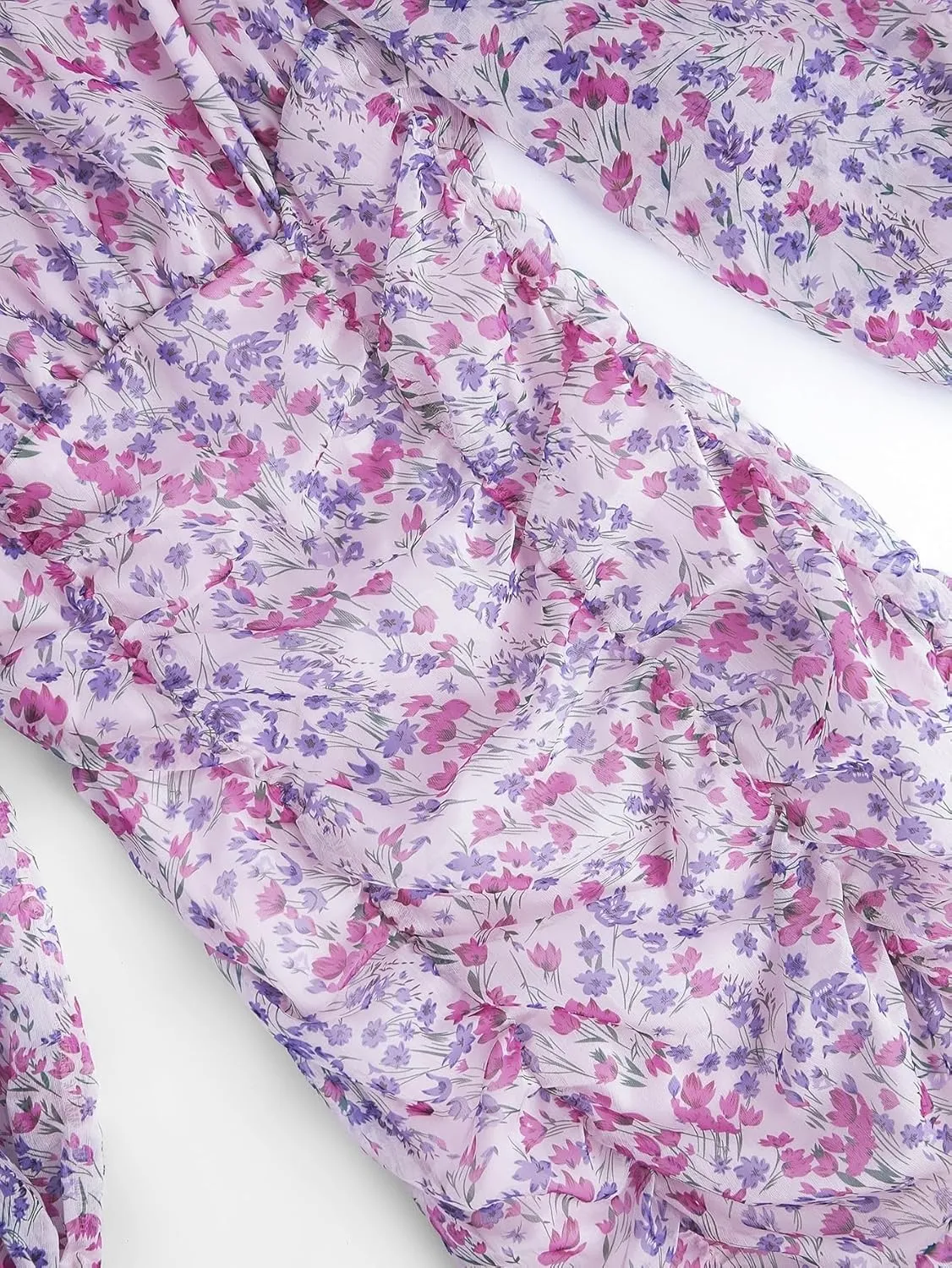 Summer Casual Women's Mini Dress Lantern Sleeve Ruffle Hem Ruched Floral Bodycon Mini Dress Square Neck Slim Fit