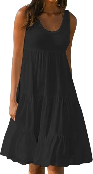 Summer Dresses for Women Plus Size Beach Dress Casual Sundresses Sexy Sleeveless Babydoll Flowy Midi Dresses