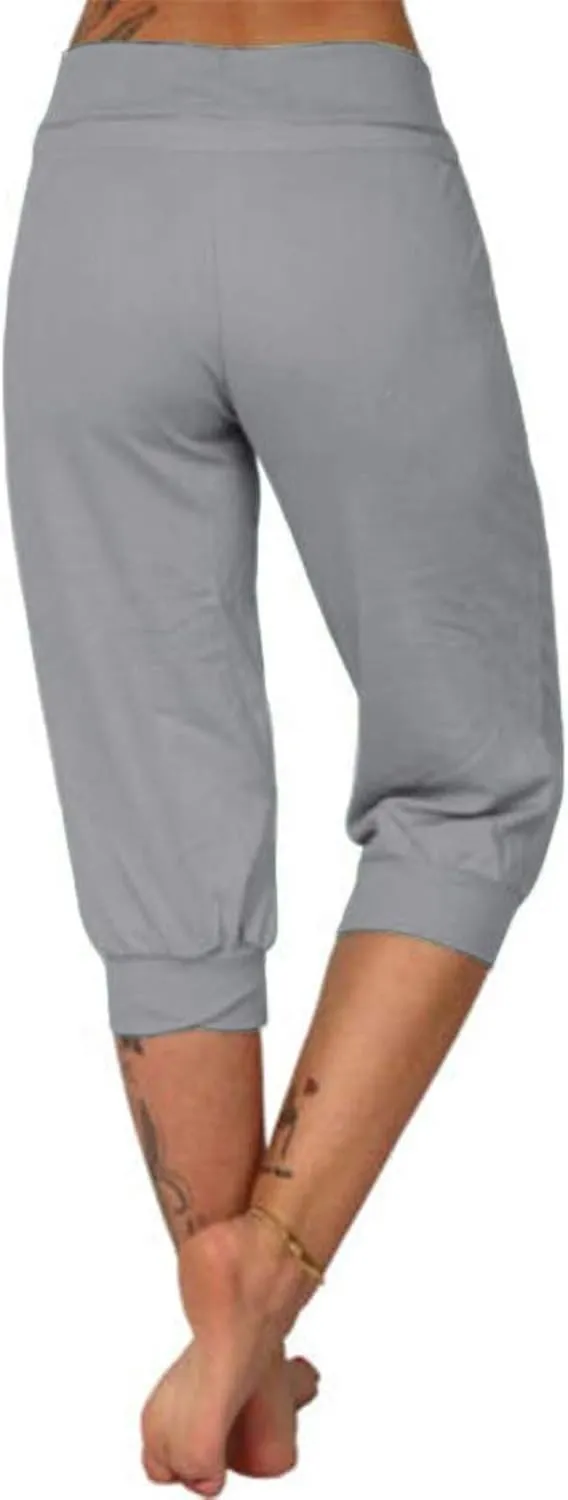 Summer Joggers for Women Casual Drawstring Low Waist Tapered Pants Stretch Slim Leg Capri Pants for Running