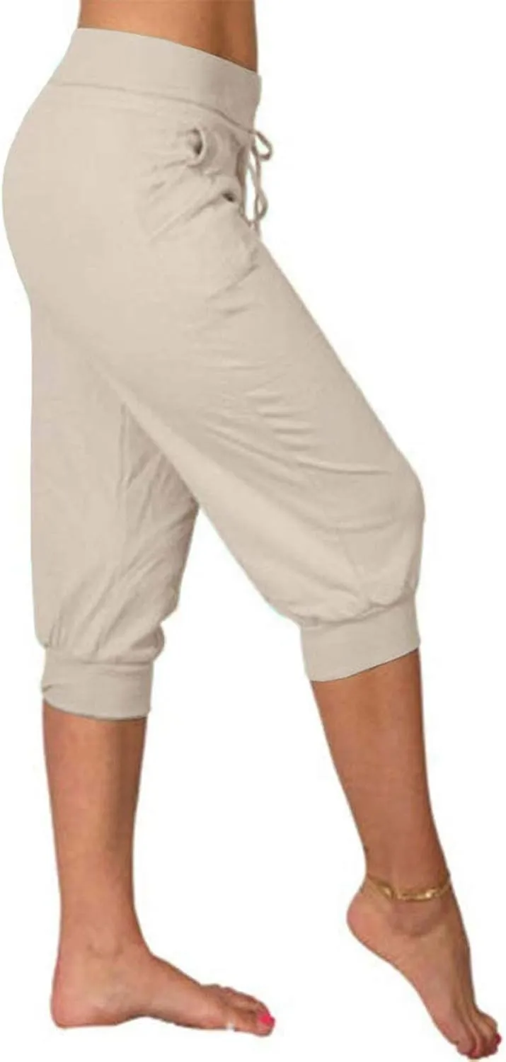 Summer Joggers for Women Casual Drawstring Low Waist Tapered Pants Stretch Slim Leg Capri Pants for Running