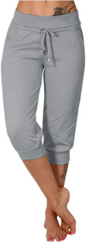 Summer Joggers for Women Casual Drawstring Low Waist Tapered Pants Stretch Slim Leg Capri Pants for Running