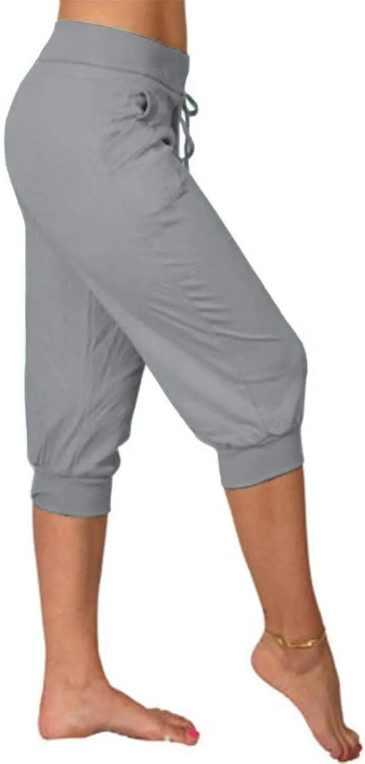 Summer Joggers for Women Casual Drawstring Low Waist Tapered Pants Stretch Slim Leg Capri Pants for Running