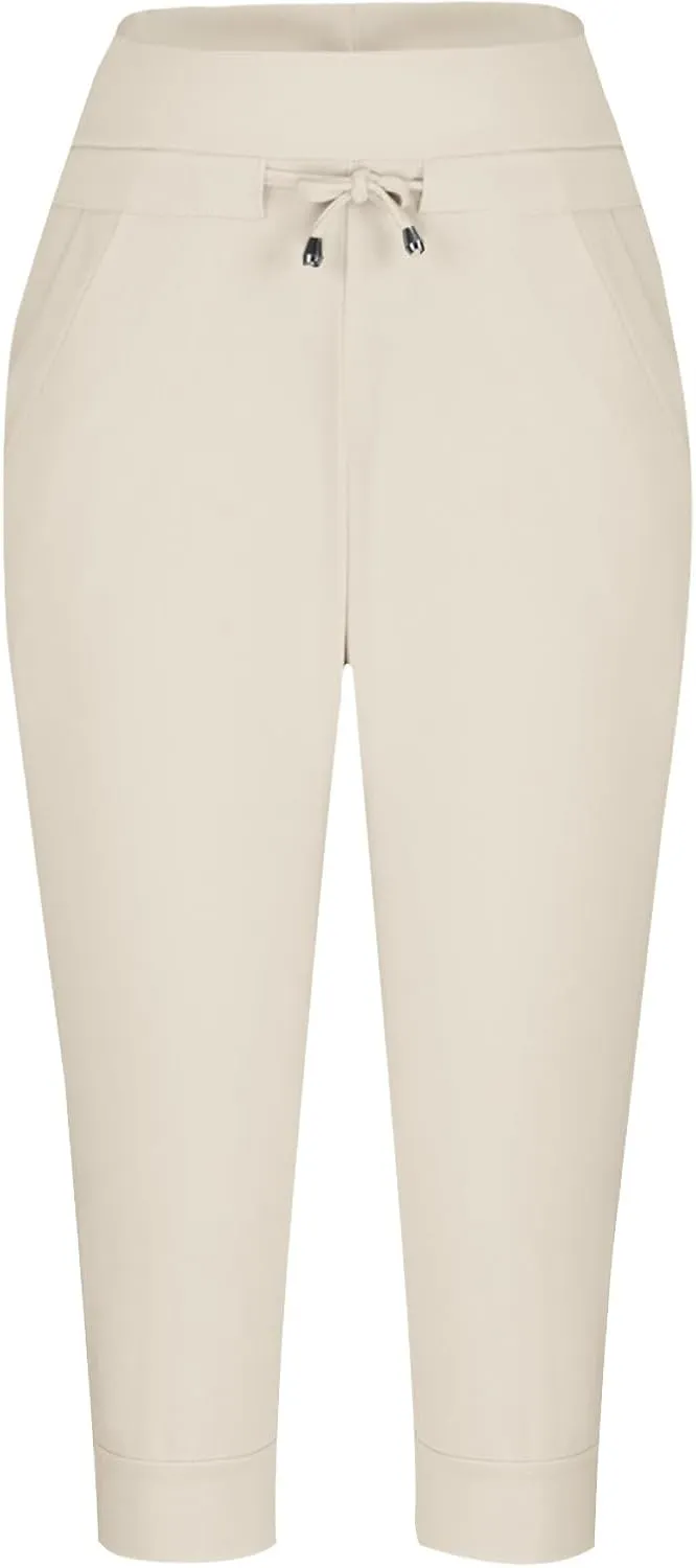 Summer Joggers for Women Casual Drawstring Low Waist Tapered Pants Stretch Slim Leg Capri Pants for Running