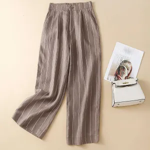 Summer Linen Pants for Women Casual Boho Palazzo Trousers Drawstring Waist Wide Leg Lightweight Summer Beach Outfit