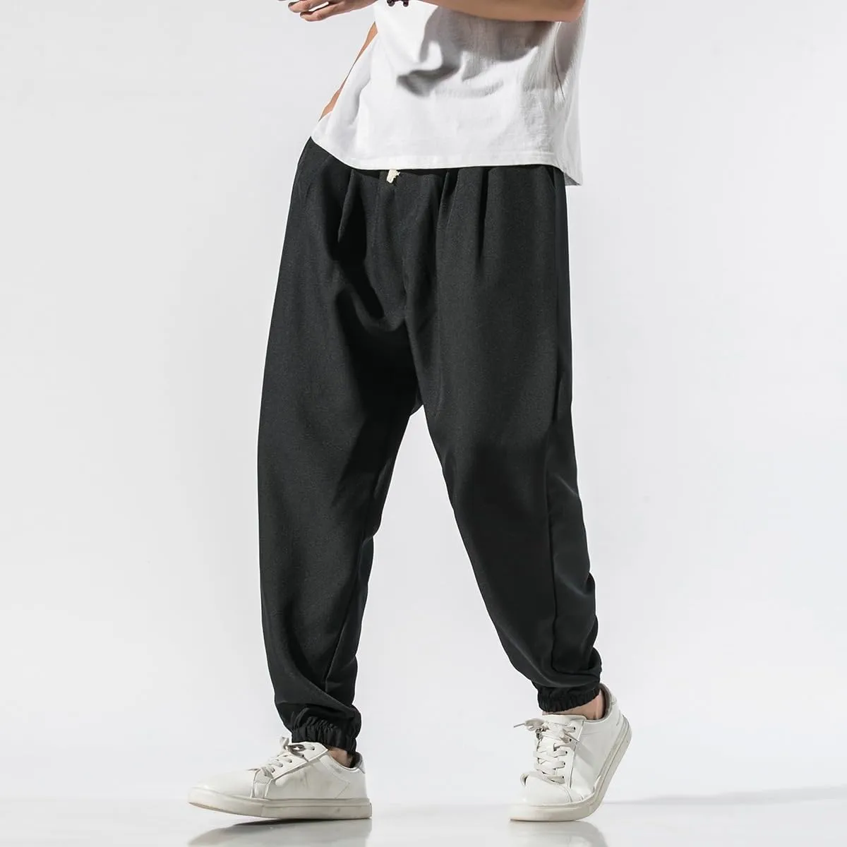 Summer Plus Size Plain Cotton-Linen Harem Pants - Loose Style Japanese-Inspired Casual Trousers