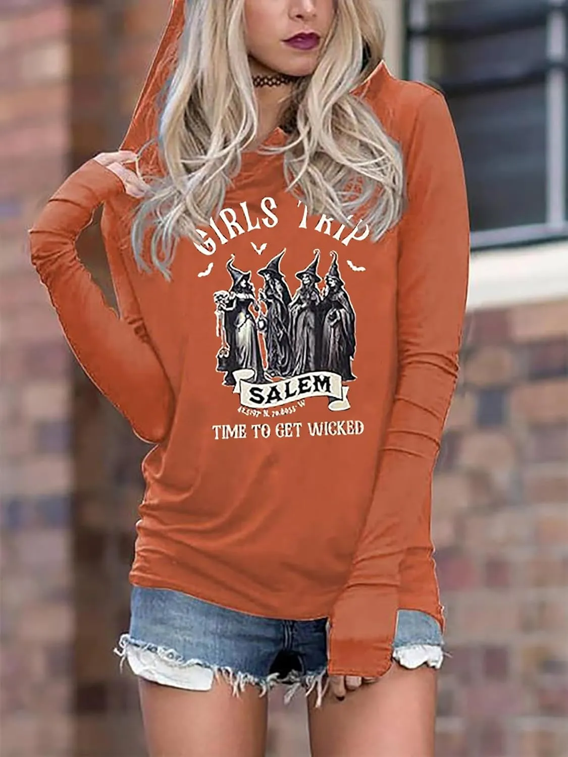 Susongeth Halloween Sanderson Sisters Fashion Hoodie Women Halloween Hocus Pocus Long Sleeve T-Shirt Lightweight Pullover Top