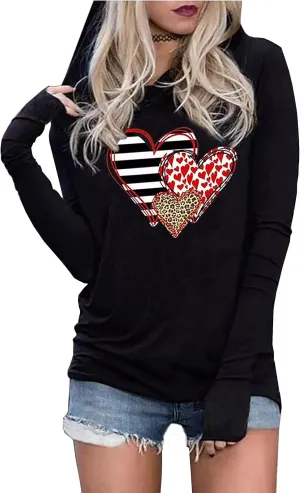 Susongeth Valentine's Day Women's Funny Love Heart Graphic Long Sleeve Hoodie
