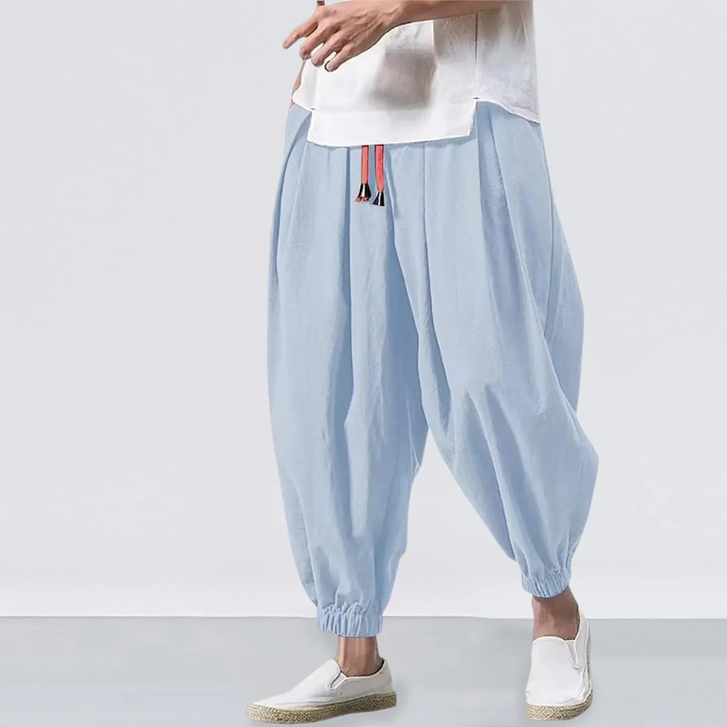 SUWBMHWE Harem Pants Men Shorts Boho Hippie Trousers Mens Baggy Any Occasion Trouser Elastic Drawstring Renaissance Pants