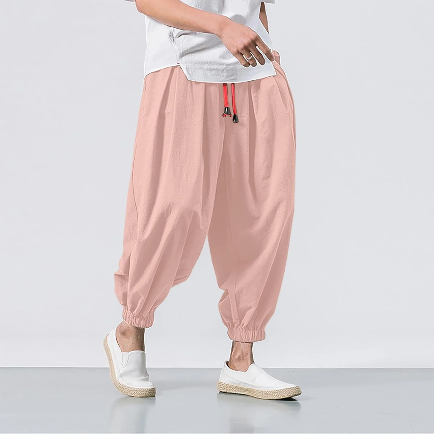 SUWBMHWE Harem Pants Men Shorts Boho Hippie Trousers Mens Baggy Any Occasion Trouser Elastic Drawstring Renaissance Pants