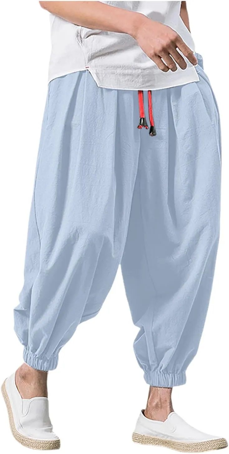 SUWBMHWE Harem Pants Men Shorts Boho Hippie Trousers Mens Baggy Any Occasion Trouser Elastic Drawstring Renaissance Pants