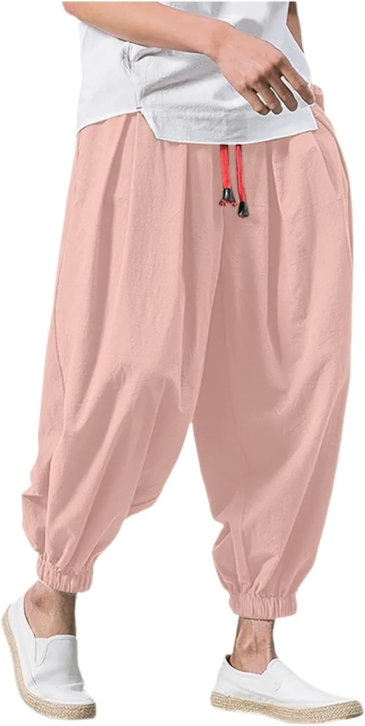 SUWBMHWE Harem Pants Men Shorts Boho Hippie Trousers Mens Baggy Any Occasion Trouser Elastic Drawstring Renaissance Pants