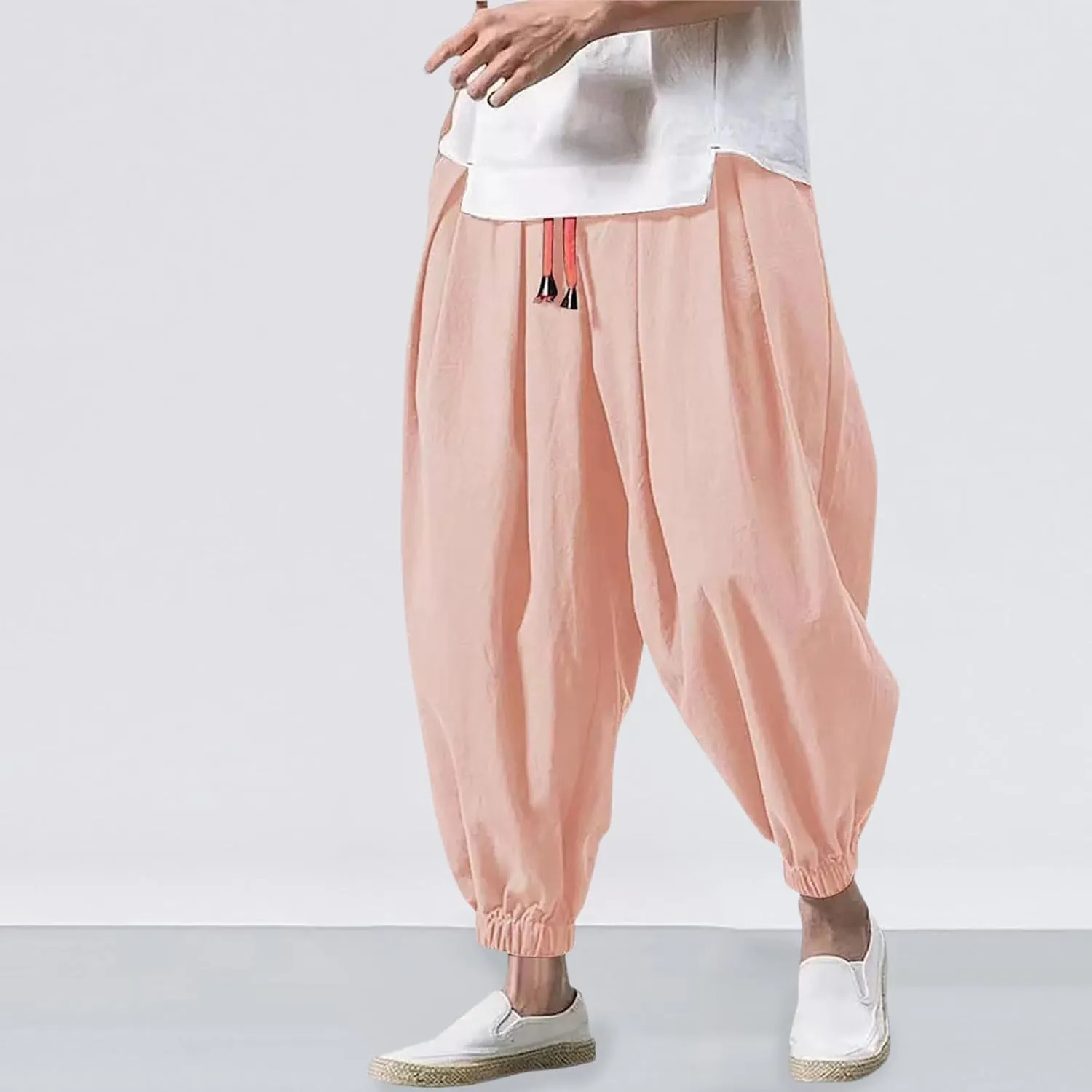 SUWBMHWE Harem Pants Men Shorts Boho Hippie Trousers Mens Baggy Any Occasion Trouser Elastic Drawstring Renaissance Pants