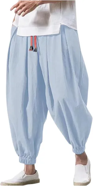 SUWBMHWE Harem Pants Men Shorts Boho Hippie Trousers Mens Baggy Any Occasion Trouser Elastic Drawstring Renaissance Pants