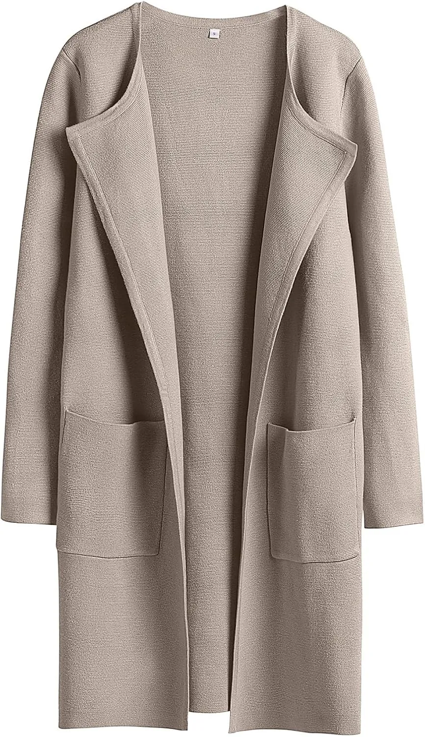 Sweaters for Women Open Front Knit Cardigan Casual Long Sleeve Lapel Sweater Long Trench Coat with Pockets