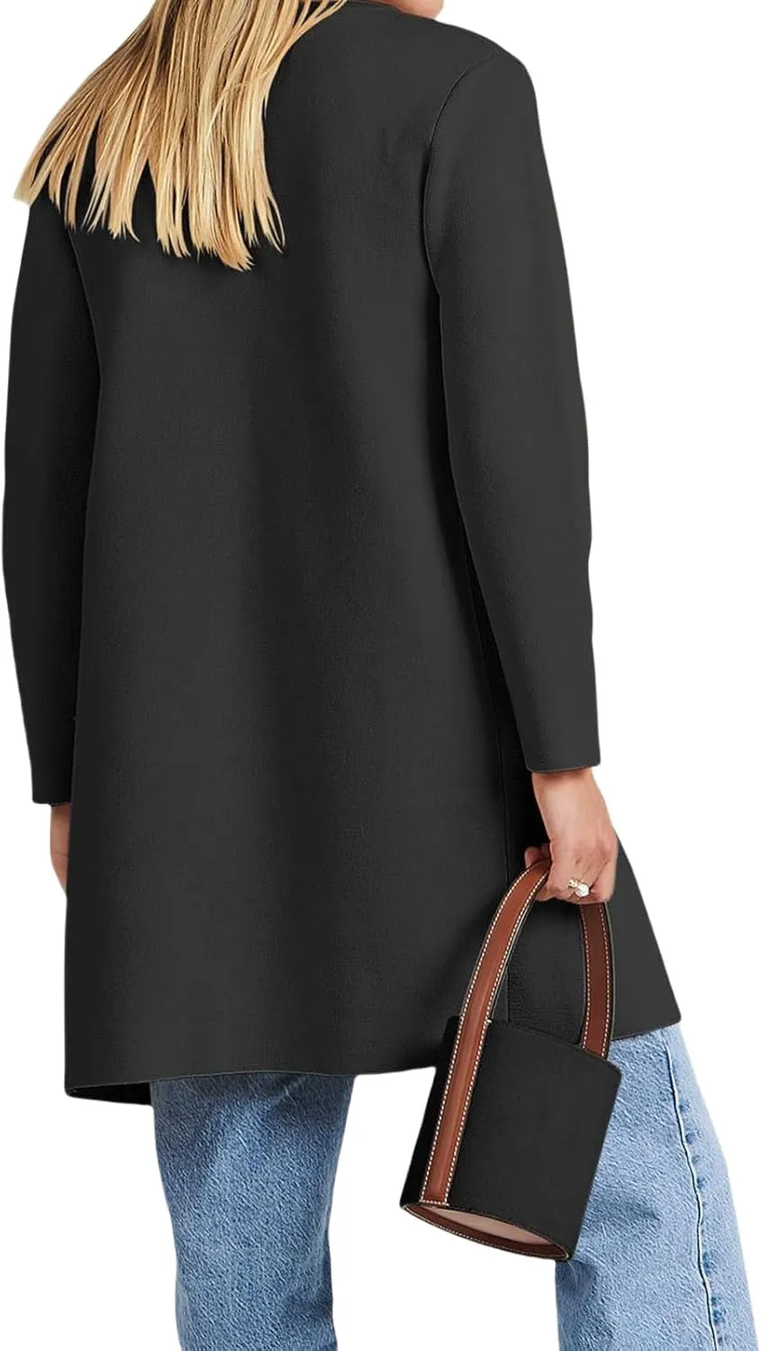Sweaters for Women Open Front Knit Cardigan Casual Long Sleeve Lapel Sweater Long Trench Coat with Pockets