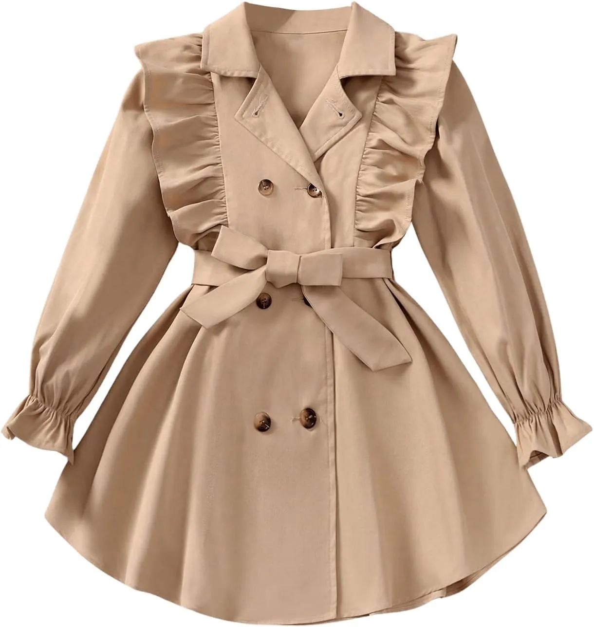 SweatyRocks Girl's Double Breasted Trench Coat Kids Long Sleeve Lightweight Belt Fall Dress Outerwear Jacket