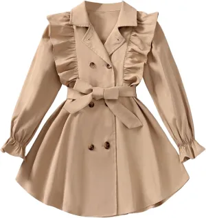 SweatyRocks Girl's Double Breasted Trench Coat Kids Long Sleeve Lightweight Belt Fall Dress Outerwear Jacket