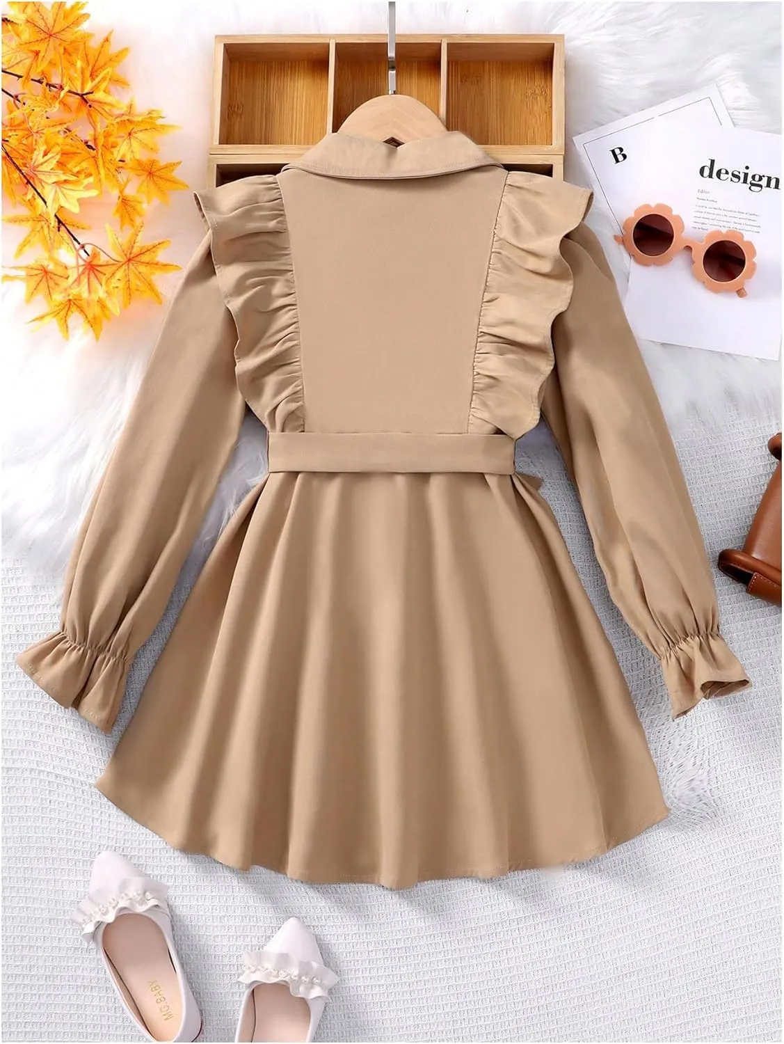SweatyRocks Girl's Double Breasted Trench Coat Kids Long Sleeve Lightweight Belt Fall Dress Outerwear Jacket