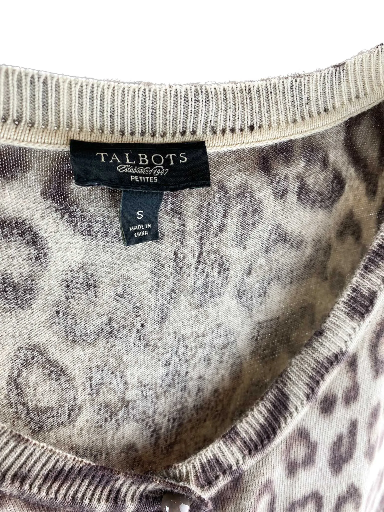 Talbots, Women's Short-Sleeve Leopard Cardigan Sweater, Brown/Multi, Size S