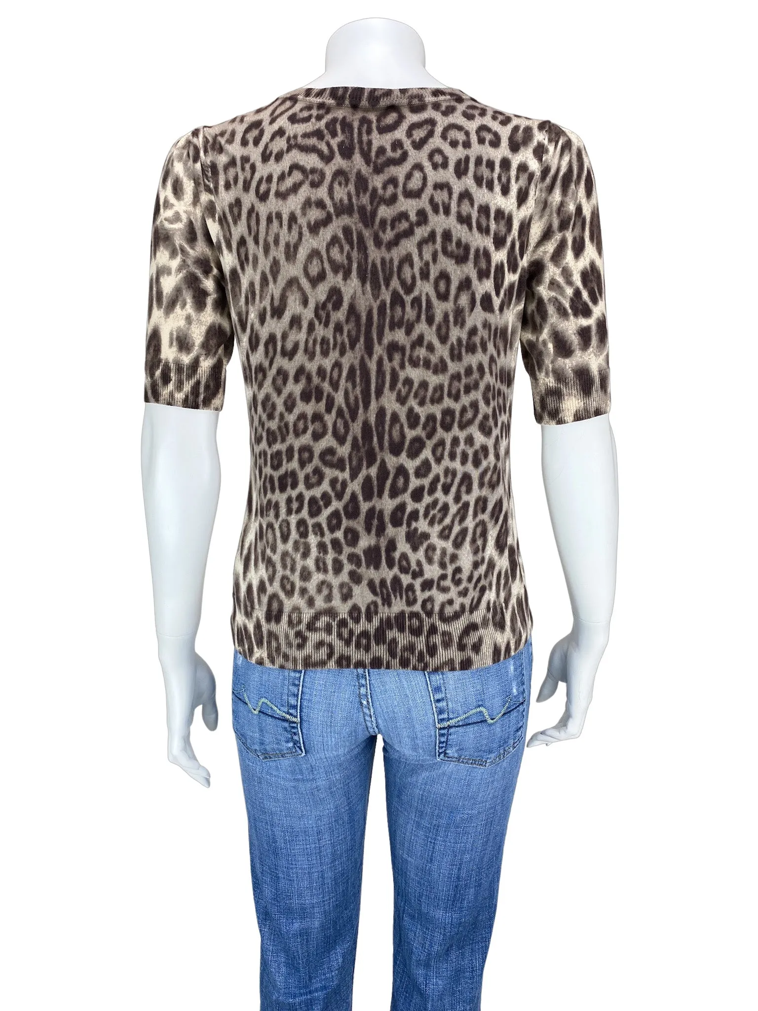 Talbots, Women's Short-Sleeve Leopard Cardigan Sweater, Brown/Multi, Size S