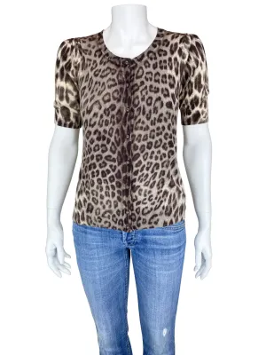 Talbots, Women's Short-Sleeve Leopard Cardigan Sweater, Brown/Multi, Size S