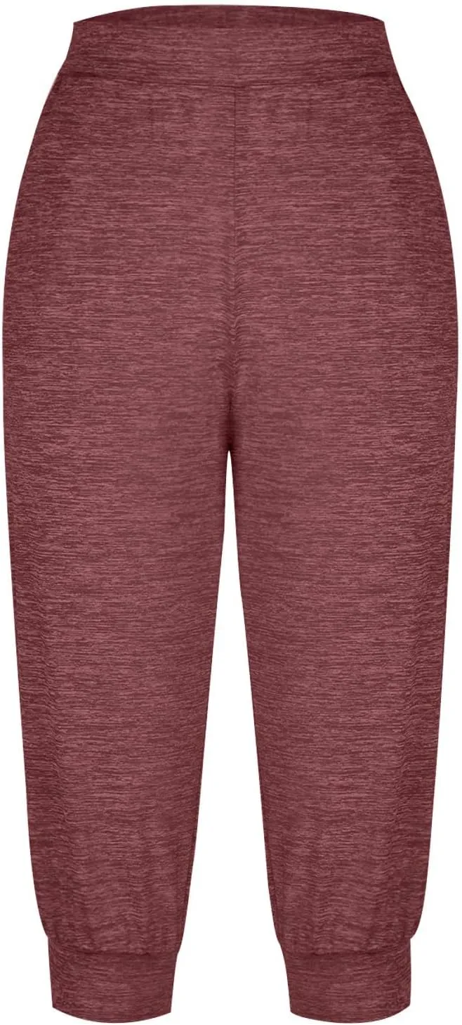 TANGNADE Active Capri Pants for Women Joggers Stretch Lightweight Casual Pant Capri with Drawstring Pockets Hiking Pants