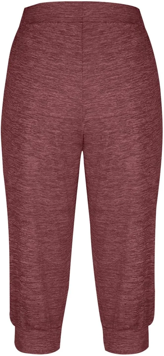 TANGNADE Active Capri Pants for Women Joggers Stretch Lightweight Casual Pant Capri with Drawstring Pockets Hiking Pants