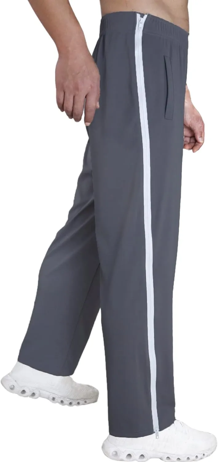 Tear Away Pants for Men Side Zipper Lightweight Pants Zip Leg Sweatpants Breakaway Post Surgery Recovery Zipper Pants