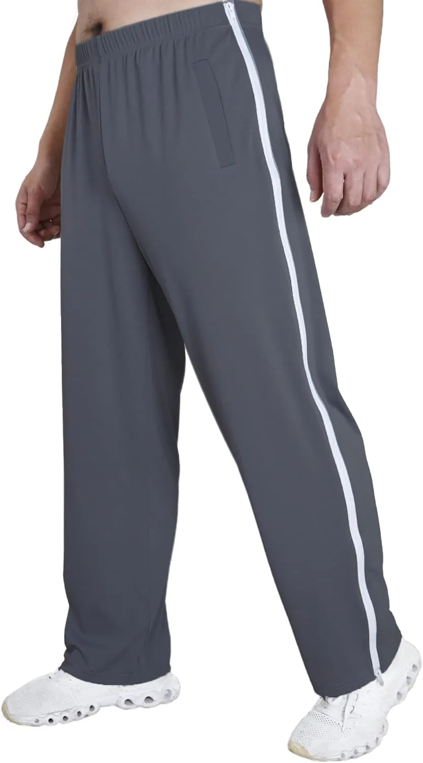 Tear Away Pants for Men Side Zipper Lightweight Pants Zip Leg Sweatpants Breakaway Post Surgery Recovery Zipper Pants