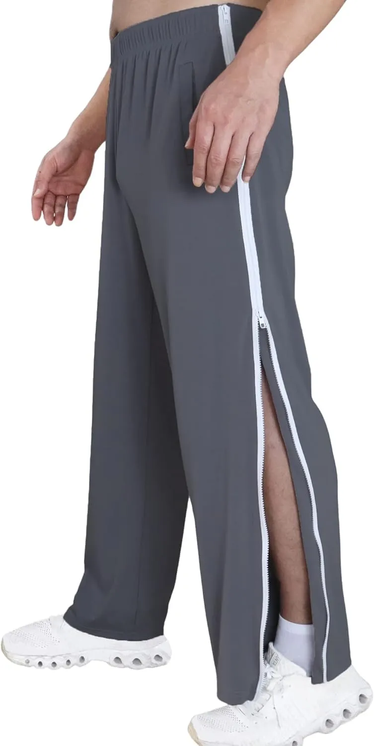 Tear Away Pants for Men Side Zipper Lightweight Pants Zip Leg Sweatpants Breakaway Post Surgery Recovery Zipper Pants