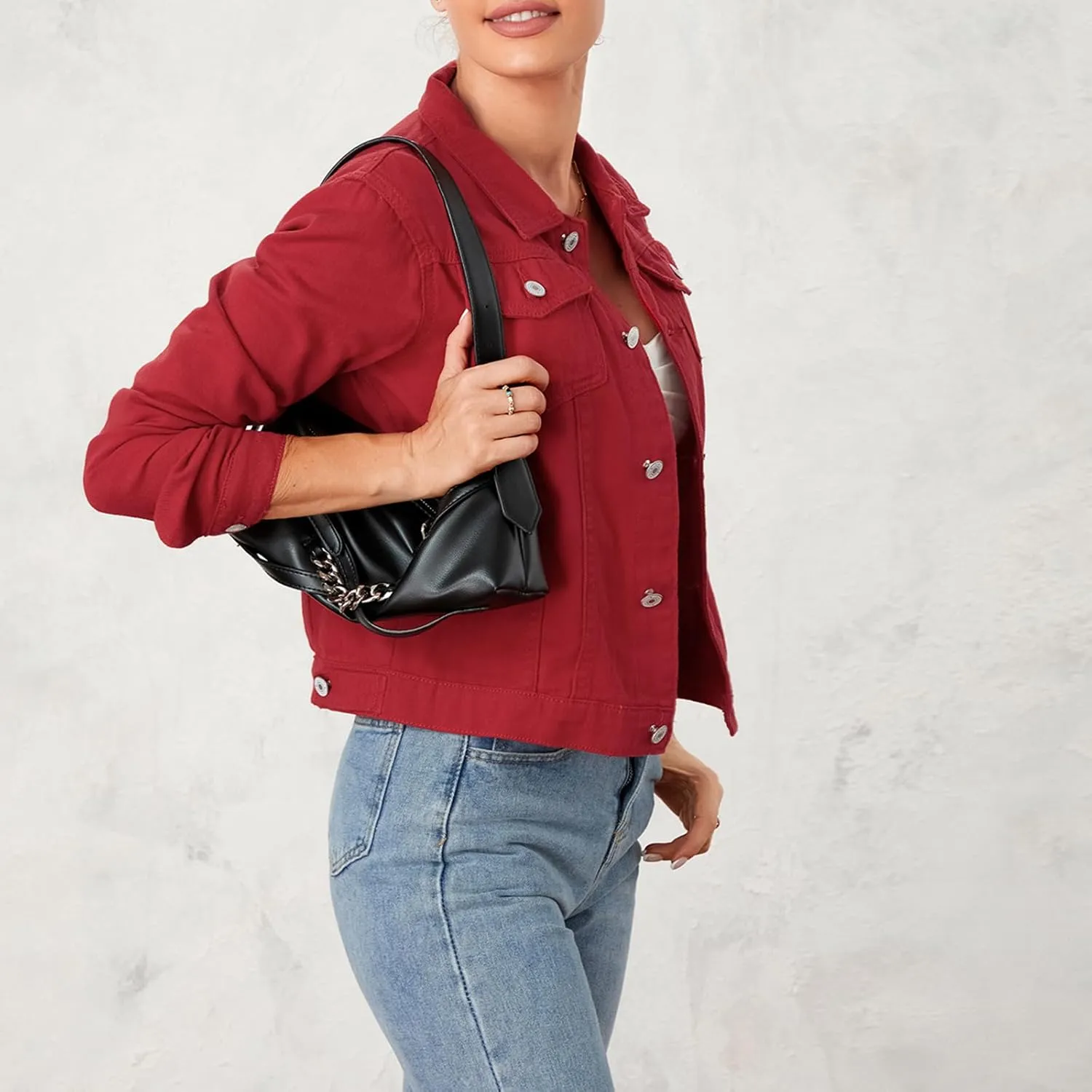 Tempura Womens Solid Color Denim Jacket Coat Casual Long Sleeve Button Down Pockets Jean Jacket