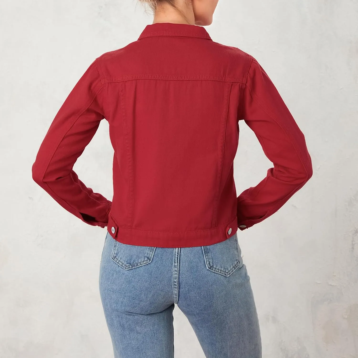 Tempura Womens Solid Color Denim Jacket Coat Casual Long Sleeve Button Down Pockets Jean Jacket