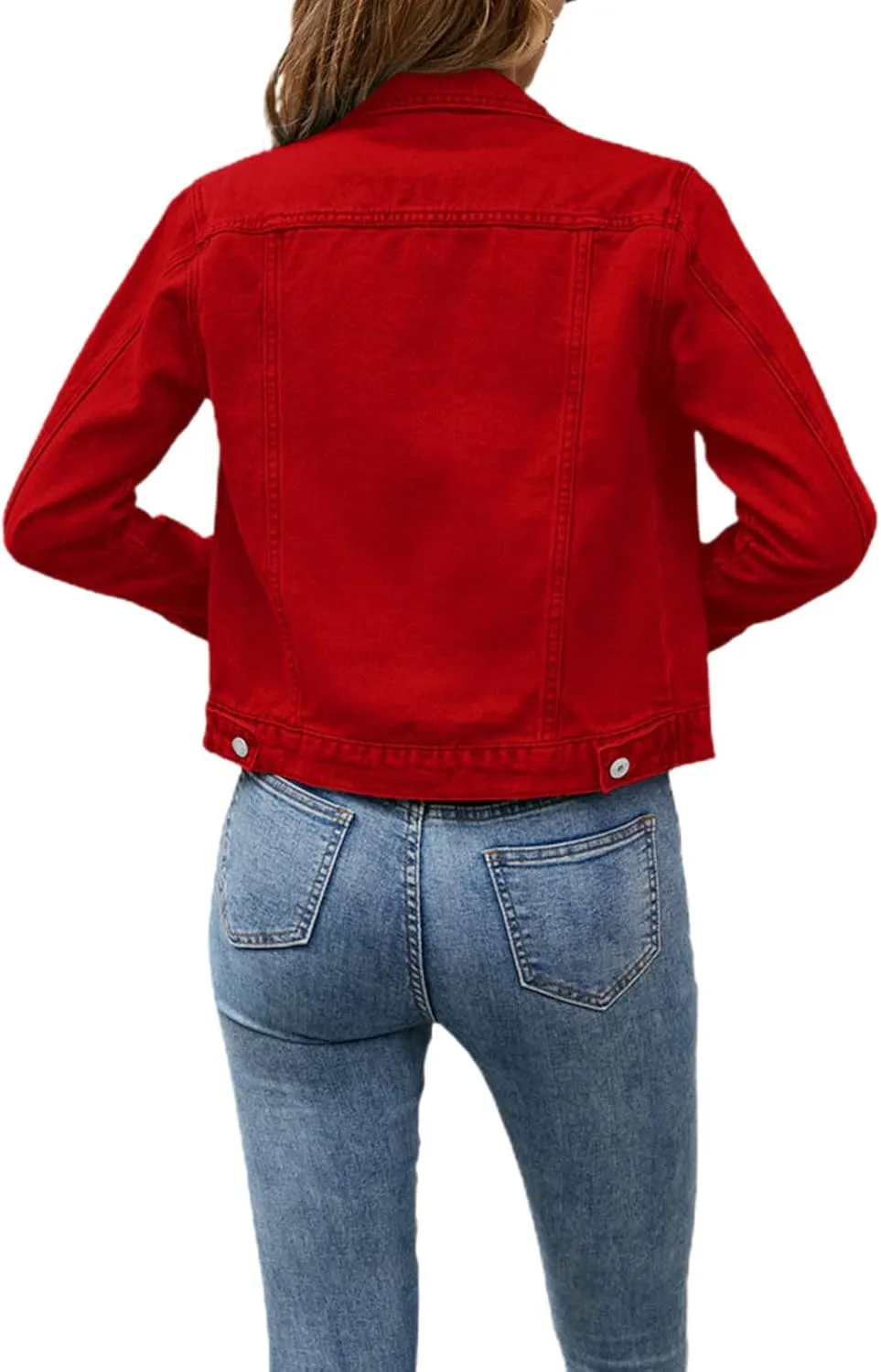 Tempura Womens Solid Color Denim Jacket Coat Casual Long Sleeve Button Down Pockets Jean Jacket