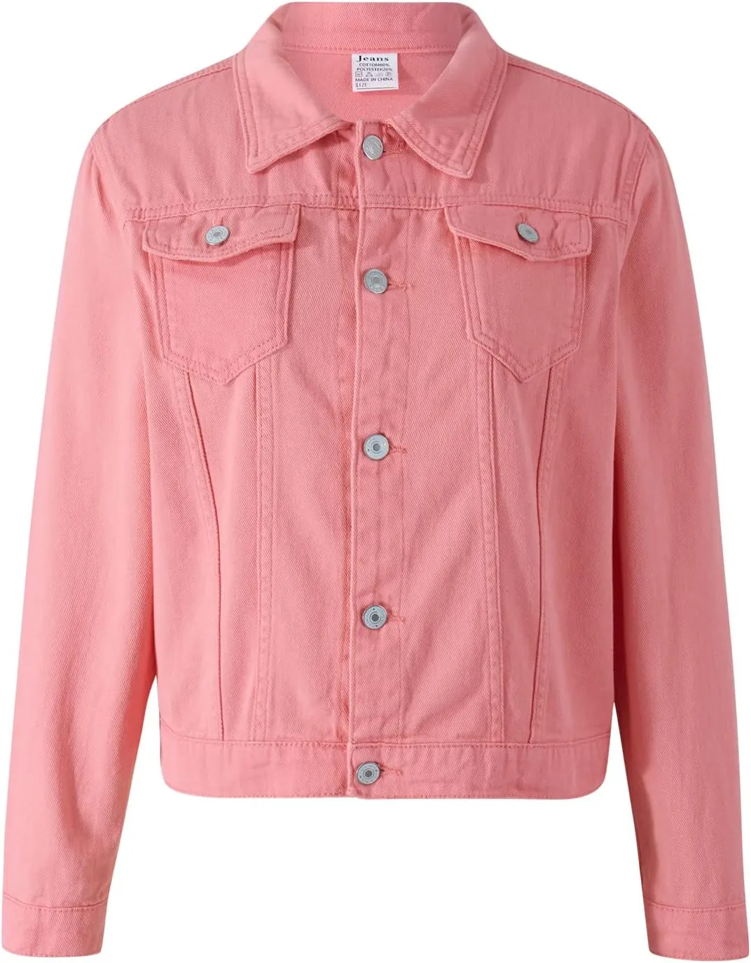 Tempura Womens Solid Color Denim Jacket Coat Casual Long Sleeve Button Down Pockets Jean Jacket