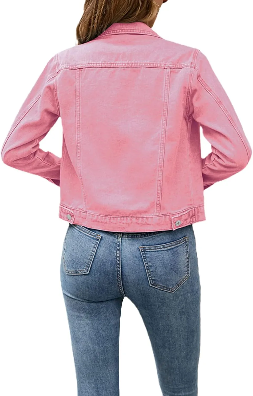 Tempura Womens Solid Color Denim Jacket Coat Casual Long Sleeve Button Down Pockets Jean Jacket