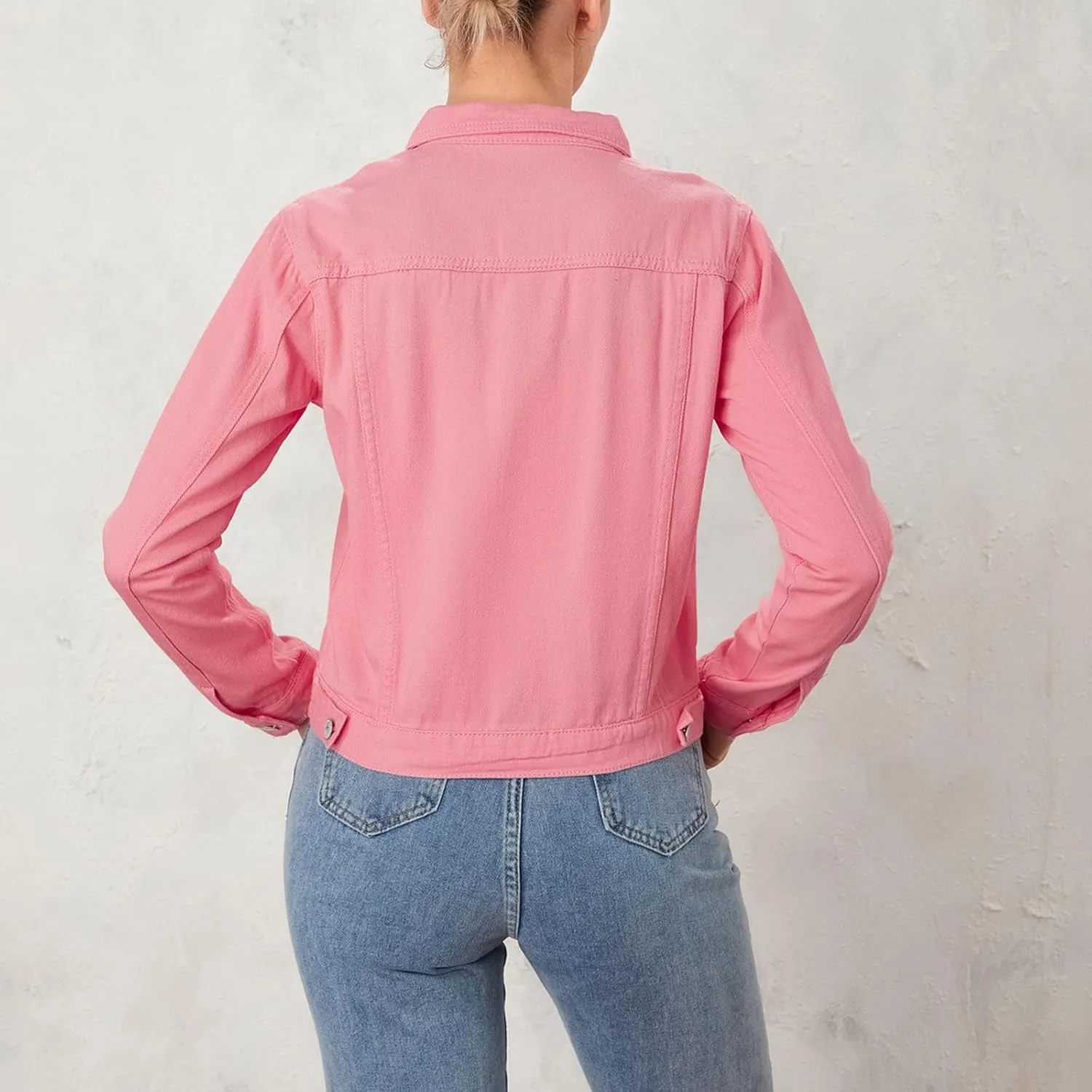 Tempura Womens Solid Color Denim Jacket Coat Casual Long Sleeve Button Down Pockets Jean Jacket