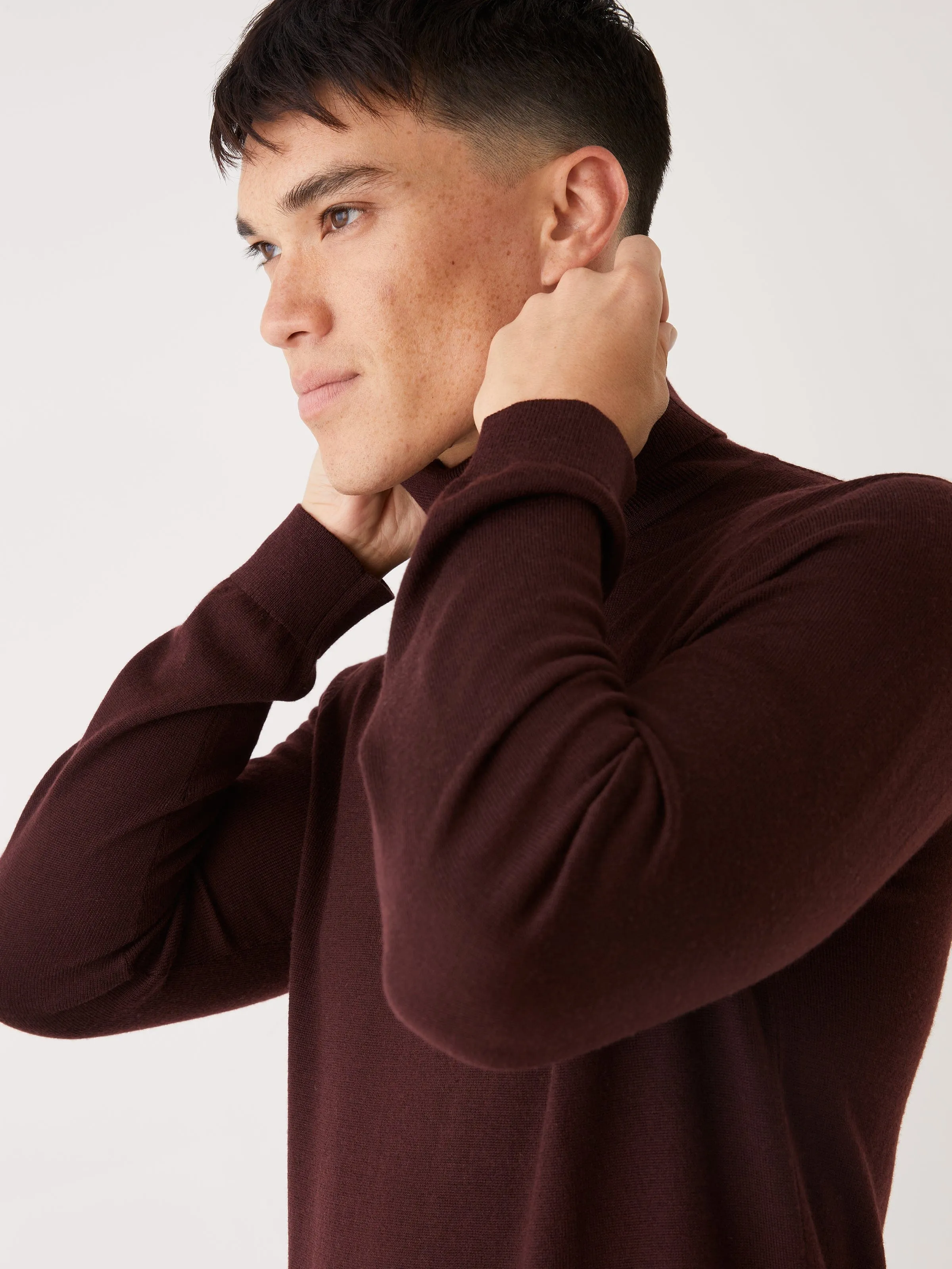 The Merino Wool Turtleneck Sweater in Dark Red