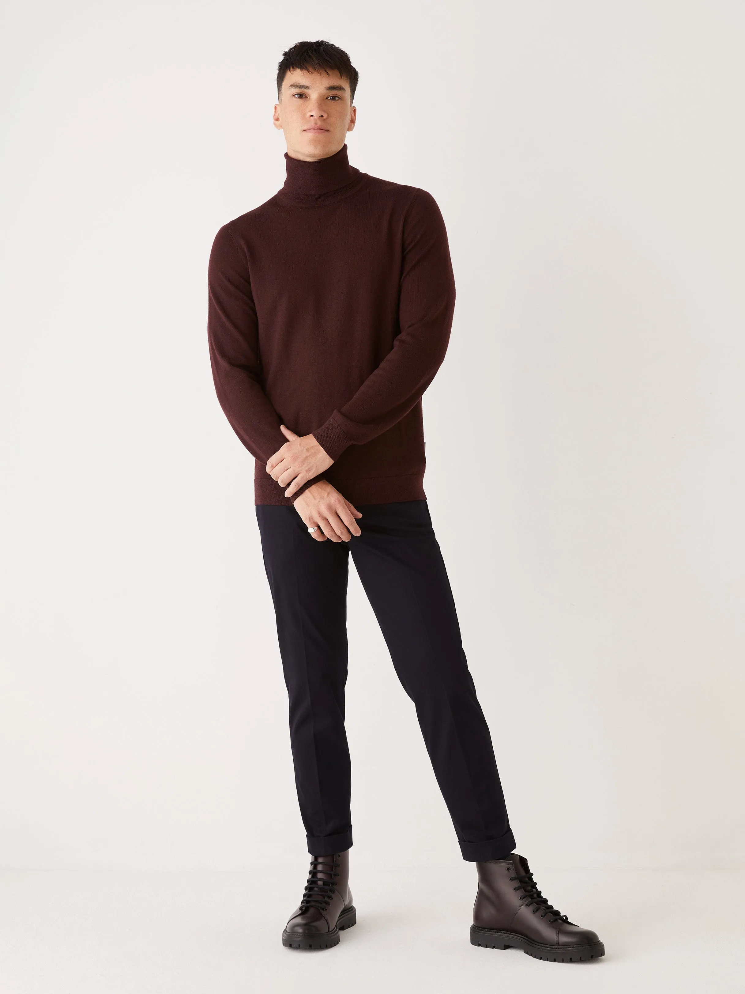 The Merino Wool Turtleneck Sweater in Dark Red