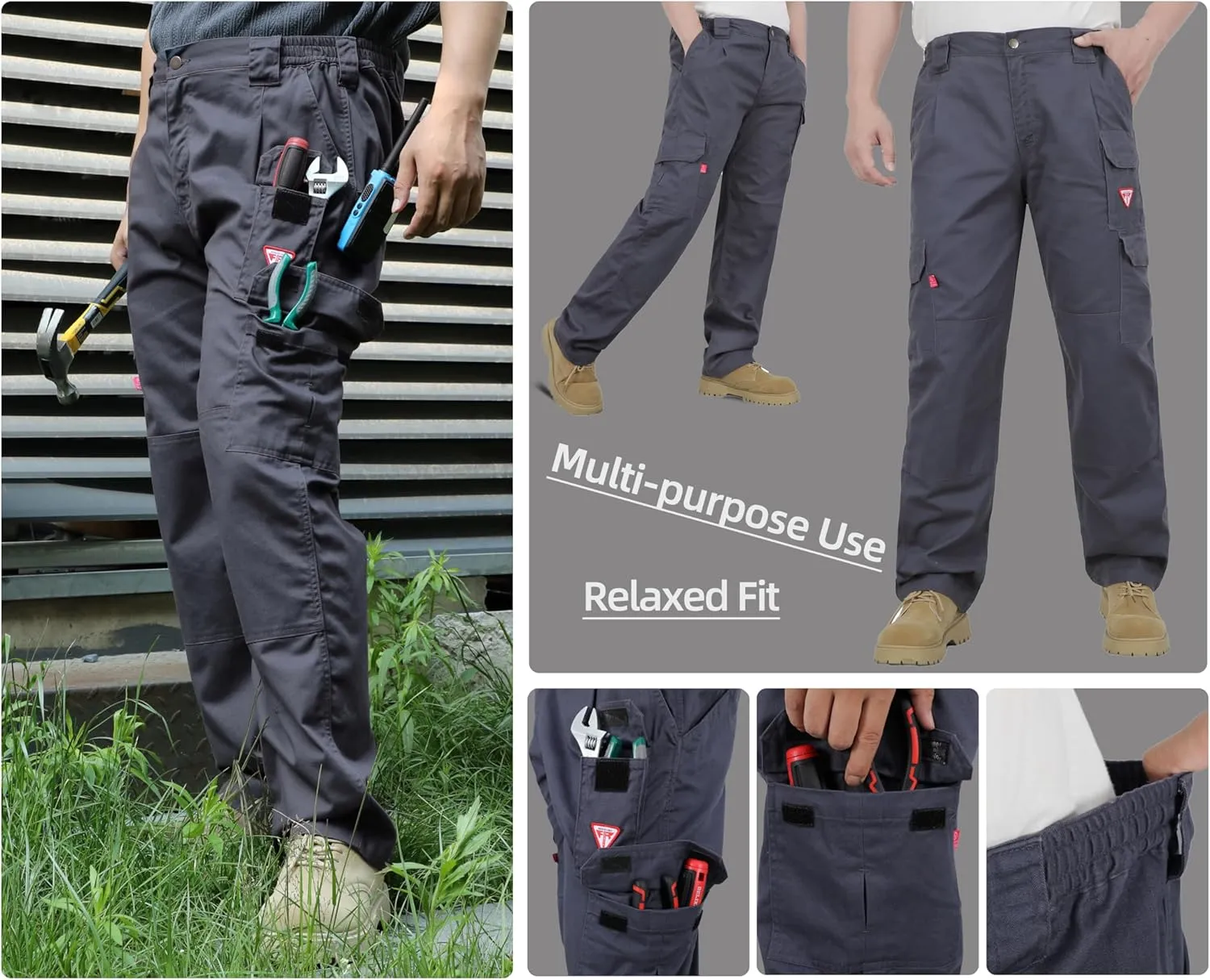 TICOMELA FR Pants for Men Flame Resistant Cargo Pants Lightweight 100% Cotton NFPA2112 7.5oz Elastic Waist Pants