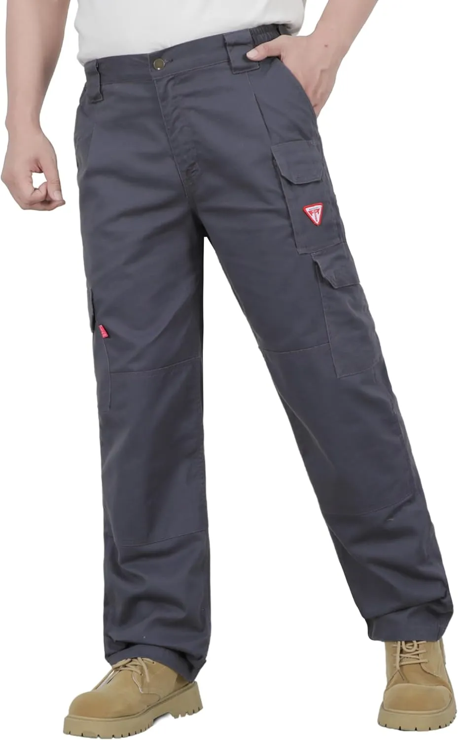 TICOMELA FR Pants for Men Flame Resistant Cargo Pants Lightweight 100% Cotton NFPA2112 7.5oz Elastic Waist Pants