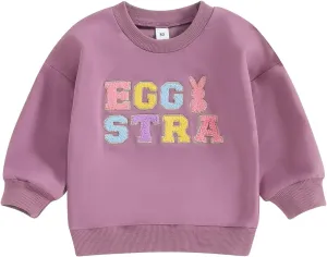 Toddler Boys Girls Easter Outfit Baby Kids Egg Star Crewneck Sweatshirt Oversize Pullover Bunny Shirt Holiday Clothes