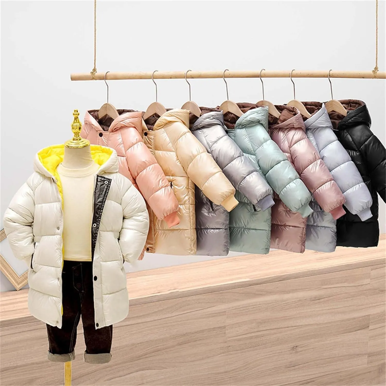 Toddler Children's Boys Girls Winter Coat Long Puffer Down Jacket Windproof Warm Jacket Hooded Outwear Thick Padded Coat