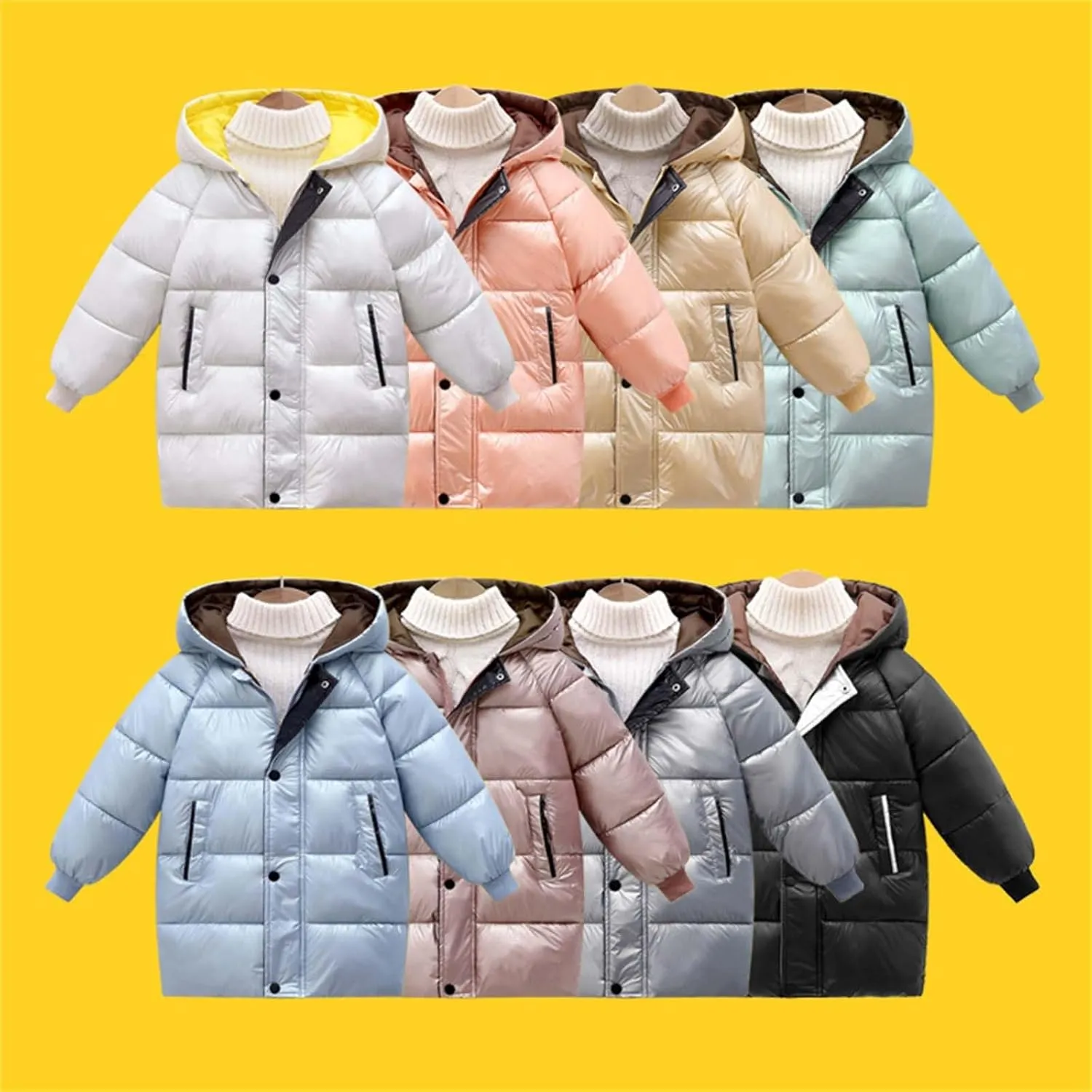 Toddler Children's Boys Girls Winter Coat Long Puffer Down Jacket Windproof Warm Jacket Hooded Outwear Thick Padded Coat