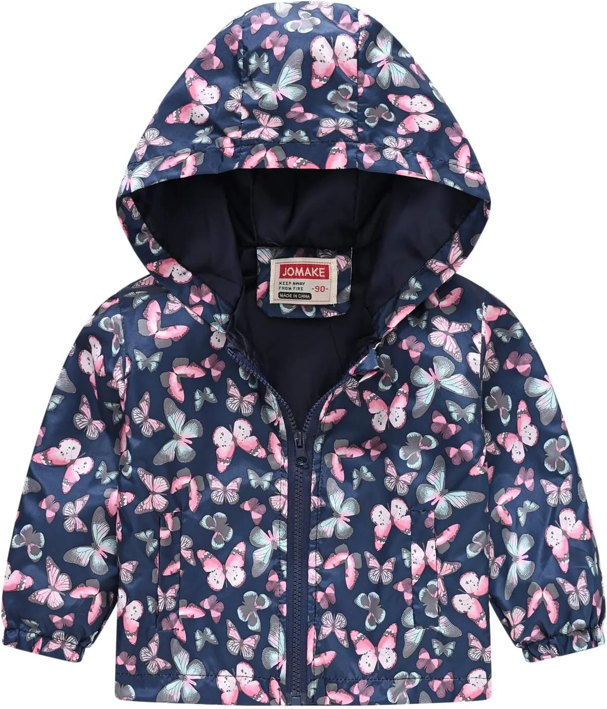 Toddler Girls Boys Flower Print Zip Hooded Jacket Kids Trench Rain Jacket Outerwear Lightweight Windbreaker Coat