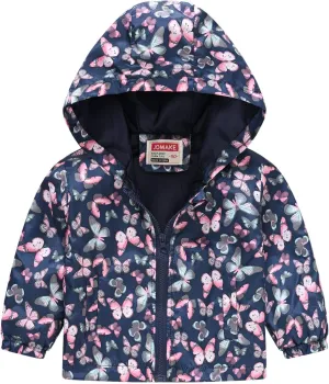 Toddler Girls Boys Flower Print Zip Hooded Jacket Kids Trench Rain Jacket Outerwear Lightweight Windbreaker Coat