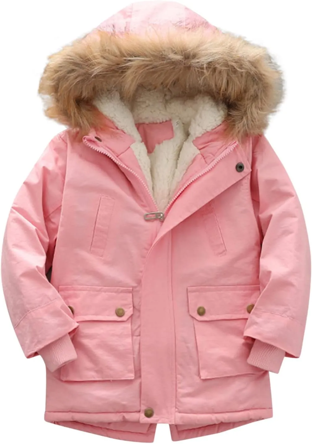Toddler Girls Boy's Thick Cotton-Padded Parka Jacket Faux Fur Hooded Fleece Coat for Kids Midweight Winter Jacket