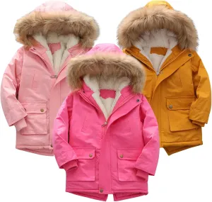 Toddler Girls Boy's Thick Cotton-Padded Parka Jacket Faux Fur Hooded Fleece Coat for Kids Midweight Winter Jacket