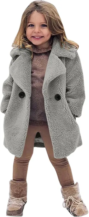 Toddler Kids Winter Fleece Jacket Warm Outwear Clothes Baby Girls Faux Fur Cardigan Trench Long Coat Winter Coat