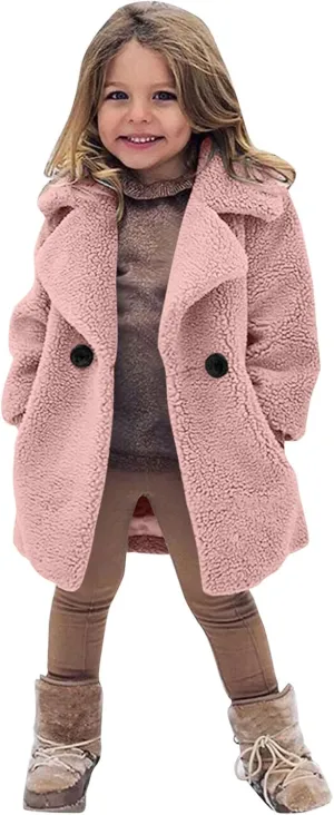 Toddler Kids Winter Fleece Jacket Warm Outwear Clothes Baby Girls Faux Fur Cardigan Trench Long Coat Winter Coat